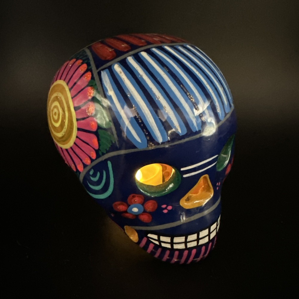 Dia De Los Muertos Calavera Sugar Skull Hand Painted Mexican Pottery 4"